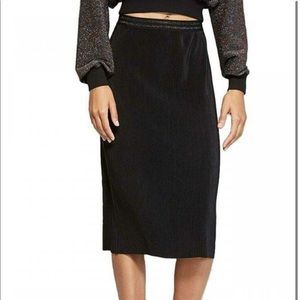 Wild Fable Elastic Waist Pleated Bodre Midi Skirt